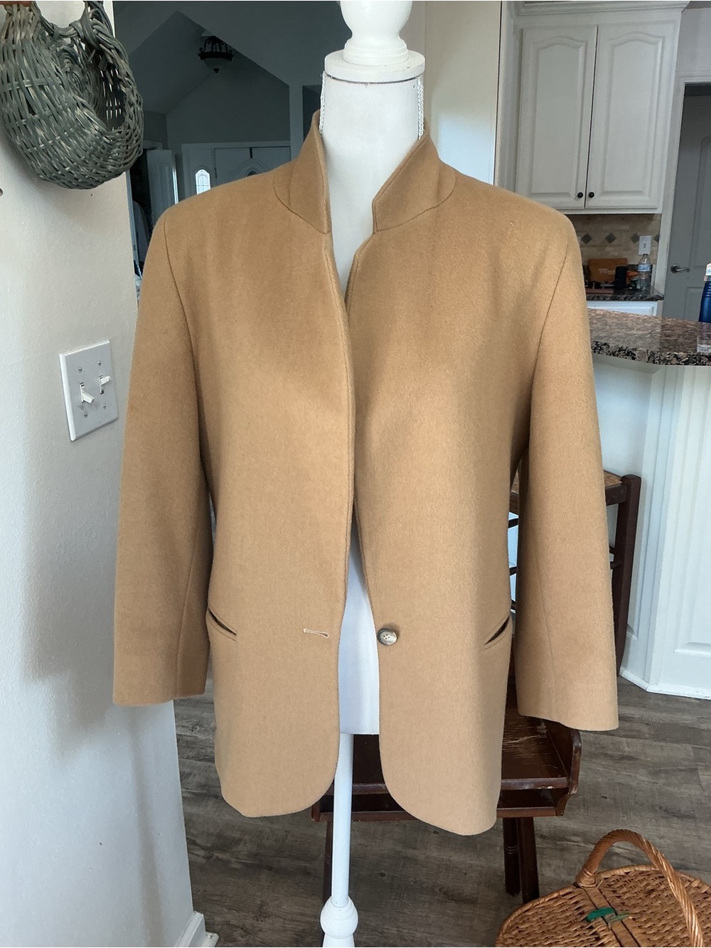 VTG L.L. Bean Camel Wool Stand Collar Blazer Jacket Coat Minimalism Women's M